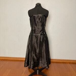 10 Dessy Collection Strapless Black Bow Belt Stripe Prom Formal Party Dress